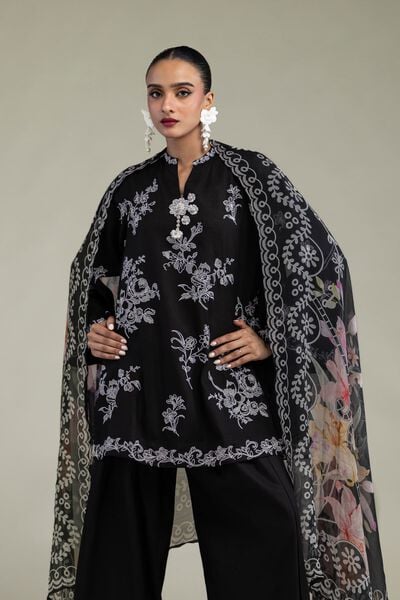 Embroidered | Raw Silk | Black Silk Kurta | GBP 50.00