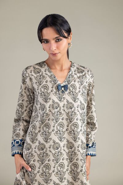 Cambric | Beige V-Neck Kurta | GBP 30.00