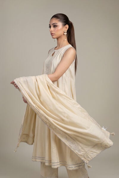 Embroidered | Polyester Silk | Off-White Silk Dupatta | GBP 35.00