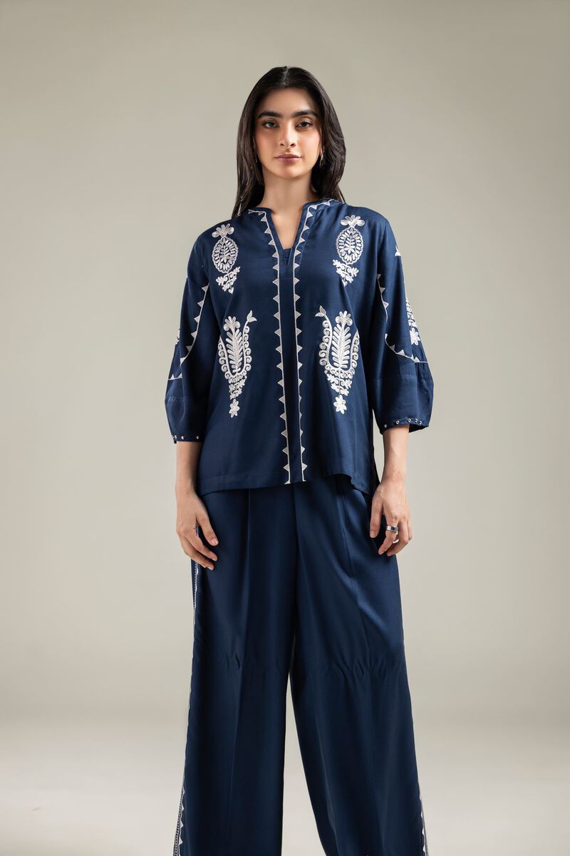 Embroidered | Viscose Crepe | Embroidered Navy Blouse | GBP 30.00