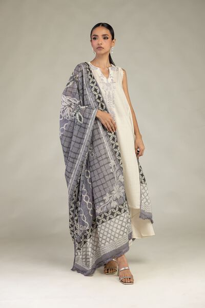 Textured Lawn | Embroidered | Gray Lawn Dupatta | GBP 25.00