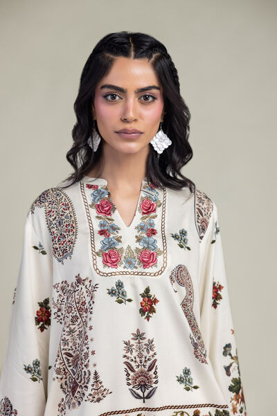 Embroidered | Viscose Crepe | Floral V-Neck Shirt | GBP 30.00