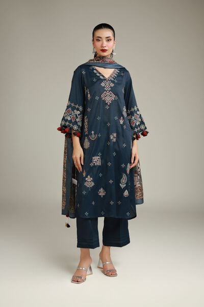 Embroidered | Raw Silk | Silk Navy Pants | GBP 25.00