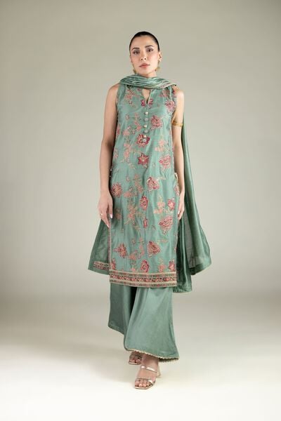 Embroidered | Raw Silk | Summer Relaxed Pants | GBP 25.00