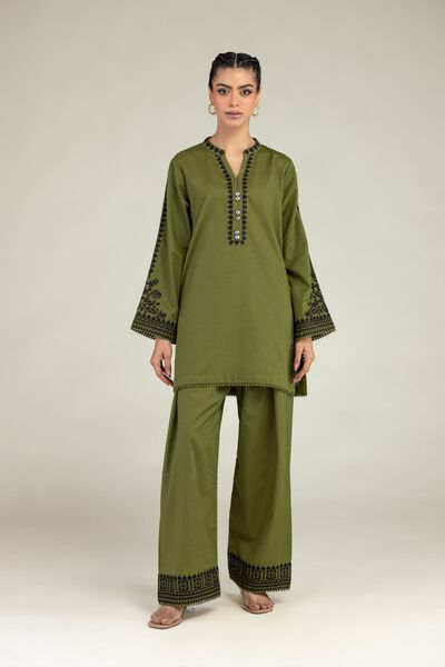 Embroidered | Cotton Dobby | Olive Cotton Shalwar | GBP 25.00