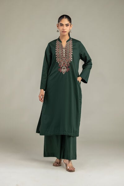 Embroidered | Cambric | Solid Green Pants | GBP 25.00