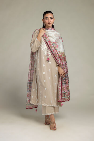 Embroidered | Raw Silk | Beige Silk Pants | GBP 20.00
