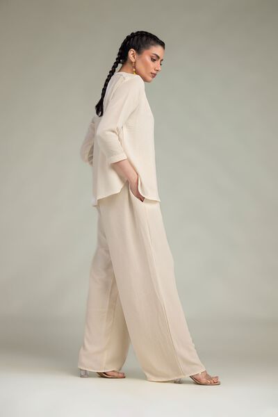 Dyed | Crepe Georgette | Beige Solid Trousers | GBP 30.00