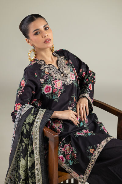Embroidered | Cambric | Black Tailored 3-Piece | GBP 70.00