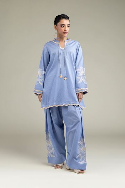 Embroidered | Cotton Dobby | Blue Cotton Shalwar | GBP 20.00