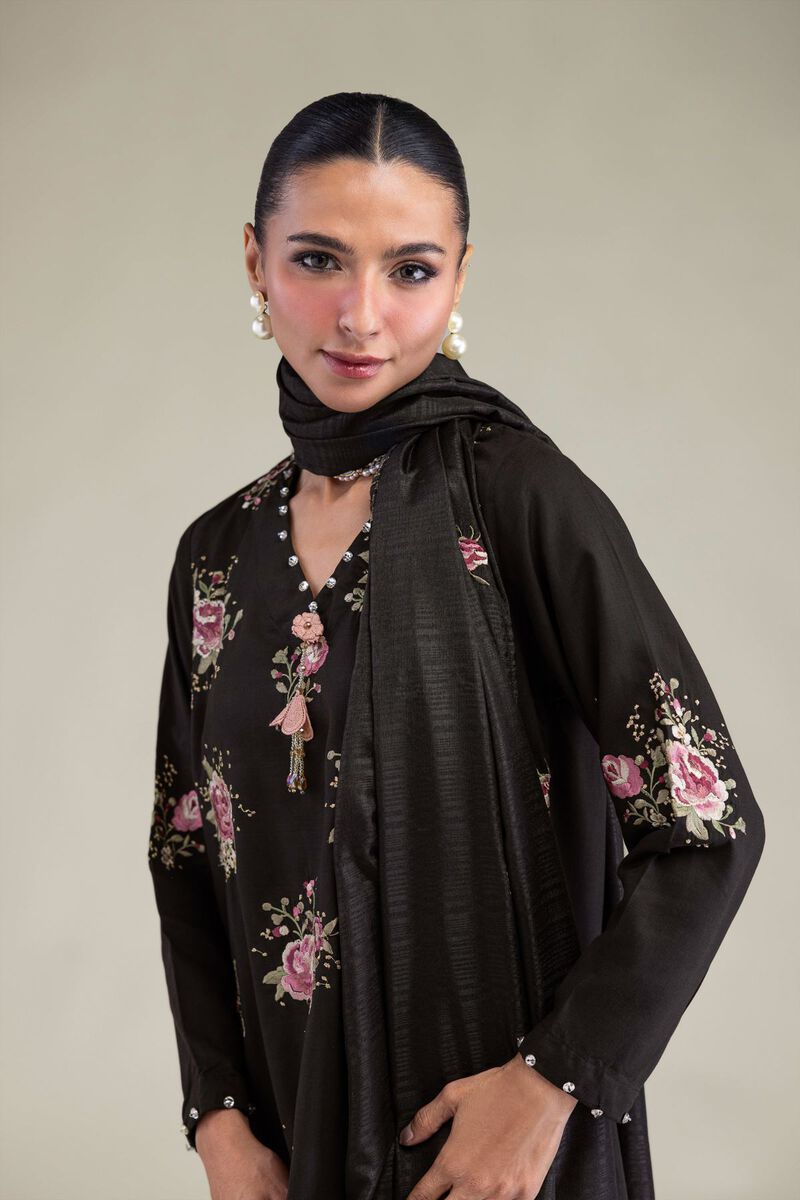 Embroidered | Polyester Silk | Black Floral Dupatta | GBP 25.00