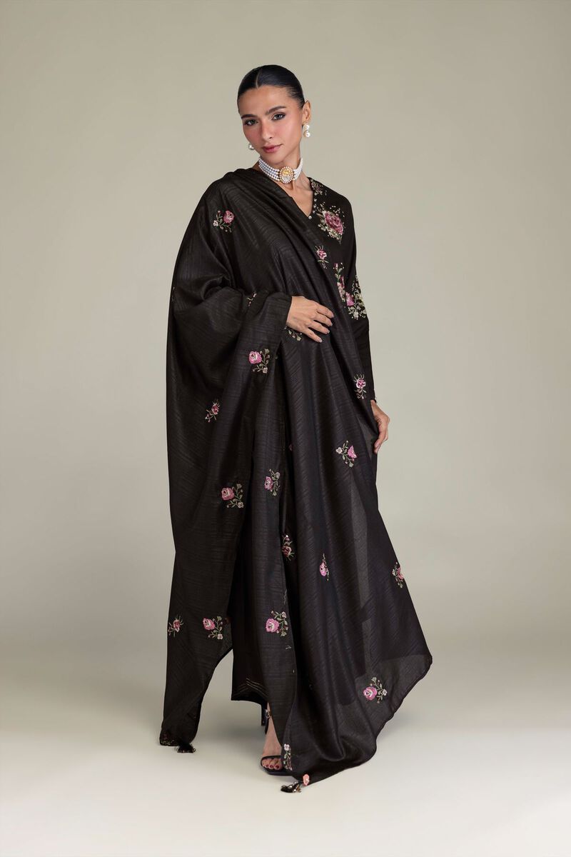 Embroidered | Polyester Silk | Black Floral Dupatta | GBP 25.00