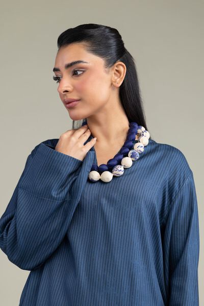 Printed | Viscose Crepe | V-Neck Navy Shirt | GBP 25.00