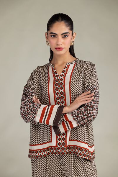 Embroidered | Viscose Crepe | Printed V-Neck Shirt | GBP 17.50