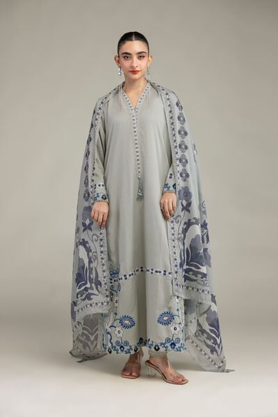Embroidered | Raw Silk | Floral V-Neck Kurta | GBP 45.00