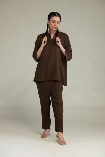 Dyed | Crepe Georgette | Brown Solid Trousers | GBP 30.00