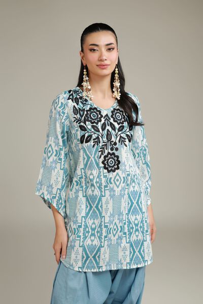 Embroidered | Cotton Dobby | Geometric V-Neck Kurta | GBP 10.00