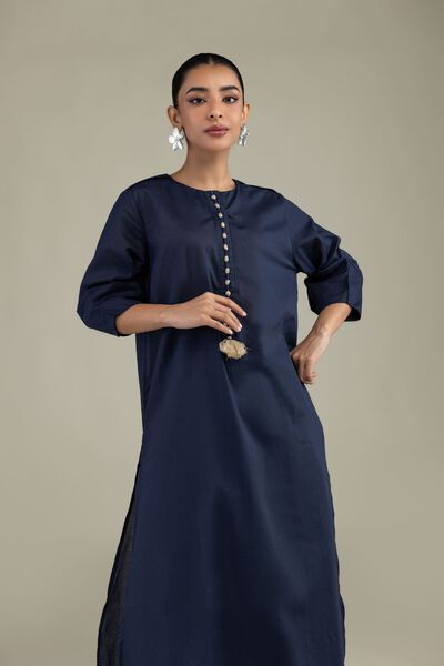 Dyed | Textured Cotton | Longline Navy Kurta | GBP 30.00