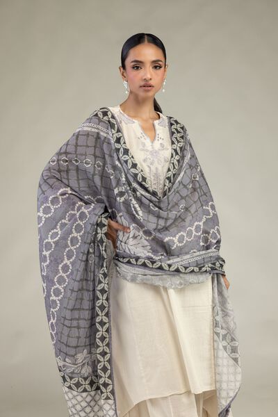 Textured Lawn | Embroidered | Gray Lawn Dupatta | GBP 25.00