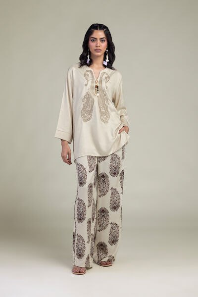 Embroidered | Viscose Crepe | Paisley Viscose Trousers | GBP 25.00
