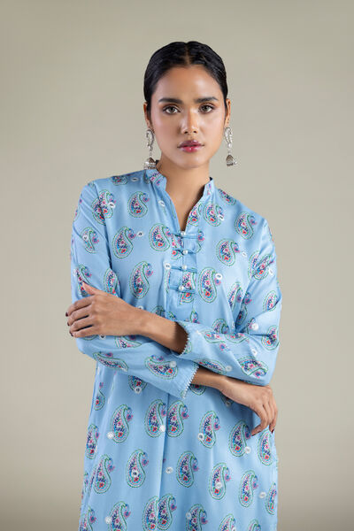 Embroidered | Viscose | Paisley Band Collar Kurta | GBP 7.50