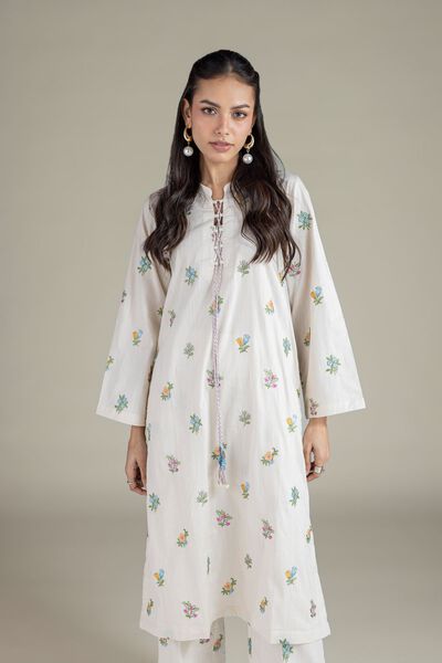 Embroidered | Textured Cambric | Floral Threadwork Kurta | GBP 30.00
