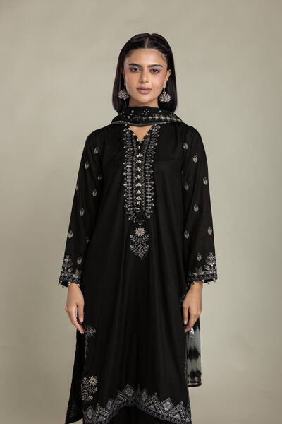 Embroidered | Raw Silk | Black Tailored 3-Piece | GBP 90.00