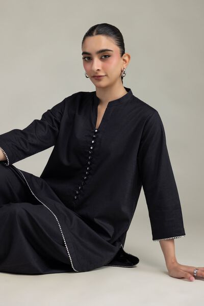 Embroidered | Textured Cotton Viscose | Black Cotton Kurta | GBP 21.00