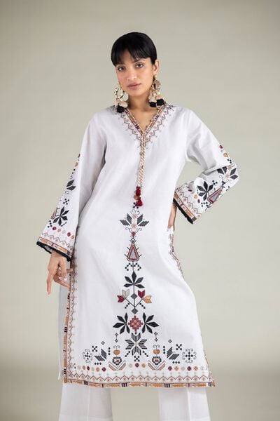 Embroidered | Cambric | White 2-Piece Tailored  | GBP 35.00