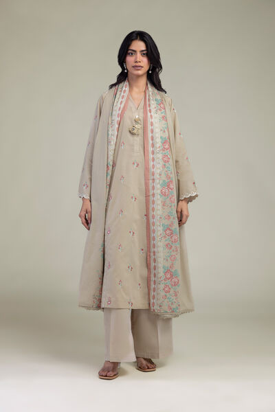 Embroidered | Cambric | Beige Solid Pants | GBP 25.00