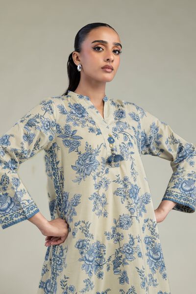 Printed | Cambric | Long Beige Kurta | GBP 30.00