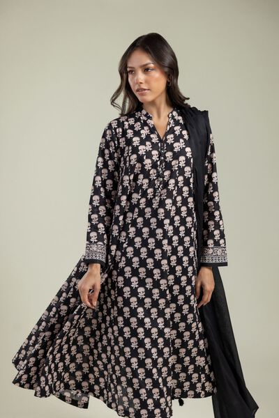 Printed | Cambric | V-Neck Black Kurta | GBP 17.50