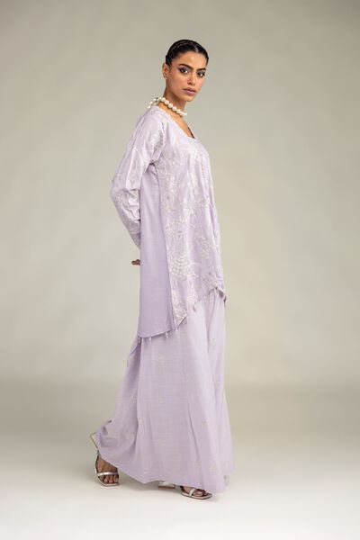 Embroidered | Raw Silk | Silk Lavender Pants | GBP 35.00