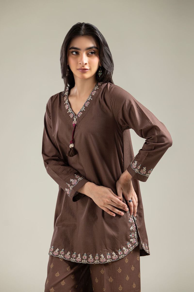 Embroidered | Mesuri | Brown V-Neck Kurta | GBP 25.00