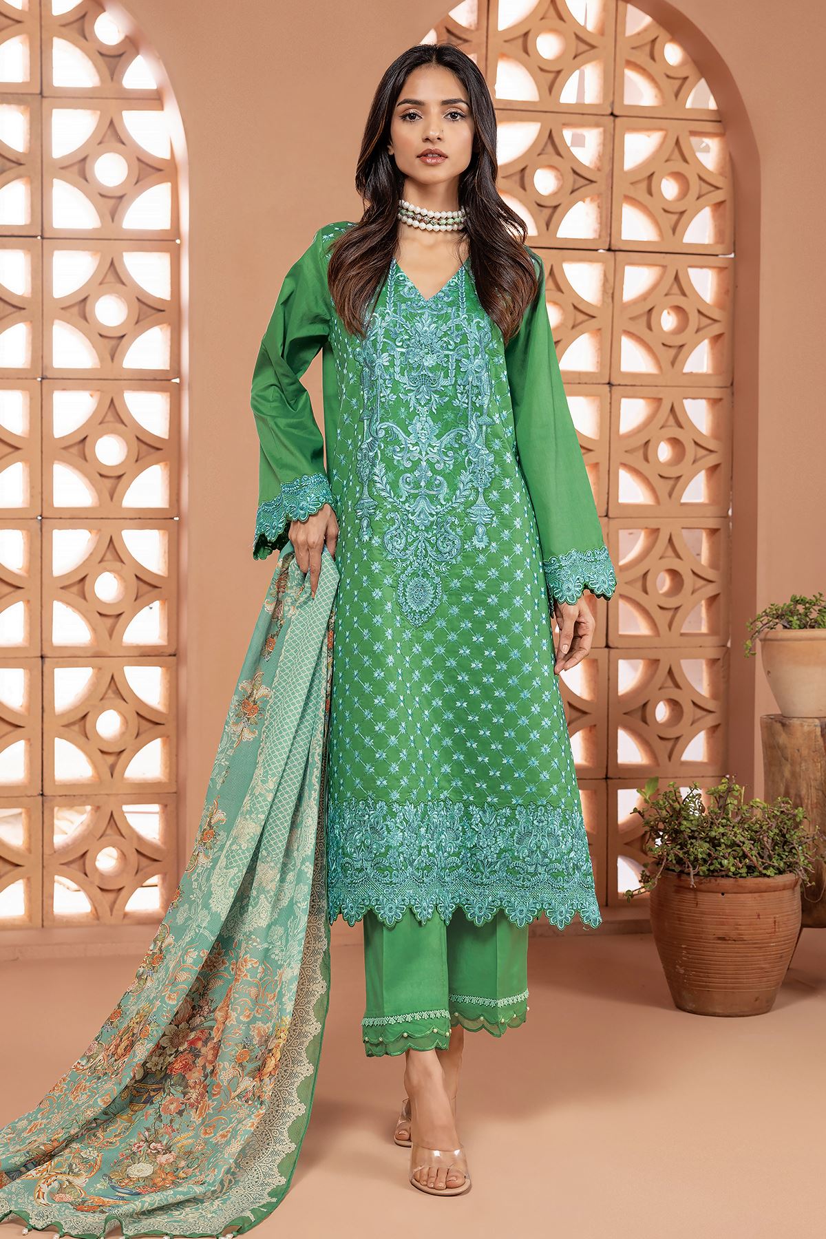 Buy Fabrics 3 Piece 27.00 GBP BCA240405VG_GREEN Khaadi United