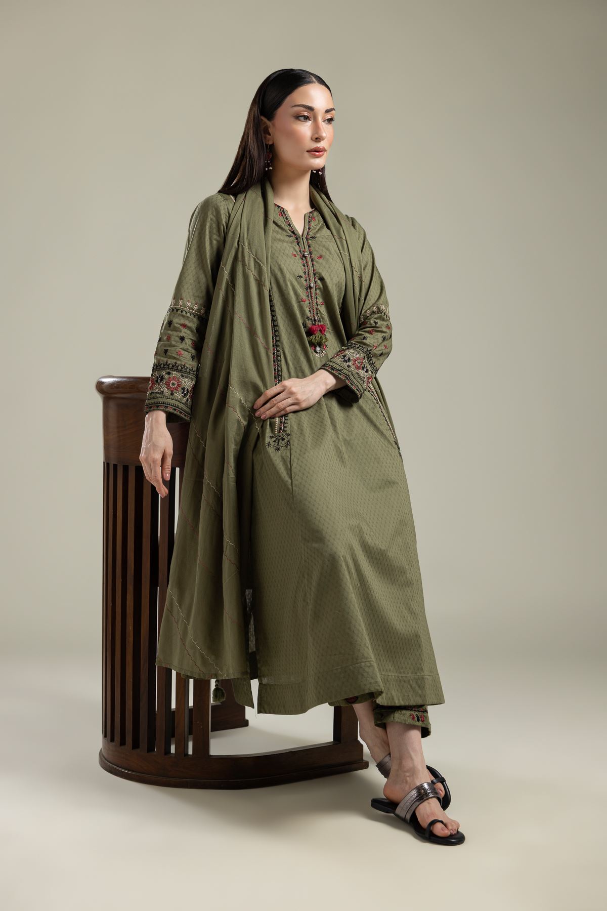 Buy Olive Floral Kurta | 30.00 GBP | 1-26-134-A-C-VG_MULTI